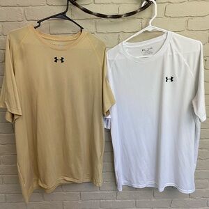 2 Men’s Under Armour Heat Gear Short Sleeve T Shirts XL Locker Gold Tech White